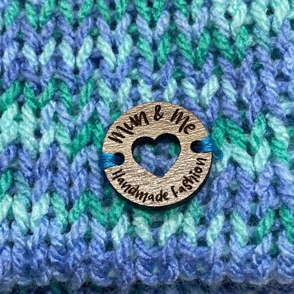 Handmade knit beanie hat blue and green double layered Adult size Women Soft - Picture 3 of 4